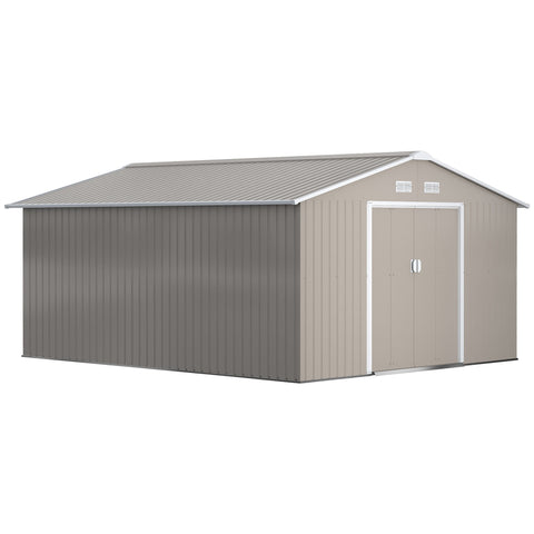 Rootz Tool Shed - Weatherproof Garden Shed - Outdoor Storage - Ventilated Steel Shed - 340cm x 386cm x 200cm