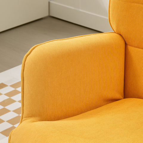 Rootz Accent Chair with Stool - Relaxation Chair - Armchair - Wood Legs - High Comfort - 72cm x 80cm x 101cm - Yellow Corduroy