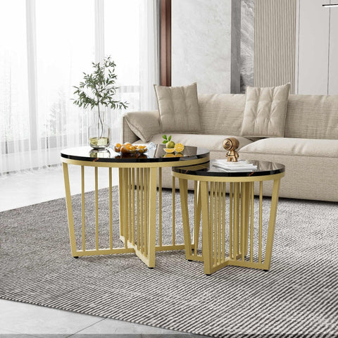 Rootz Marble Look Nesting Coffee Table Set - Elegant Table - Luxurious Coffee Table - Easy Clean - 70L x 70W x 50H cm & 50L x 50W x 45H cm