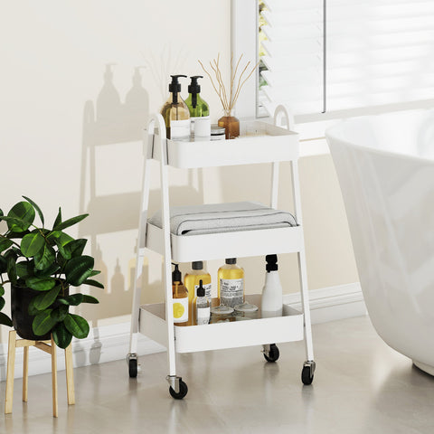 Rootz 3 Level Serving Cart - Kitchen Trolley - Rolling Storage - Smooth Movement - White - 29.8cm x 74.5cm