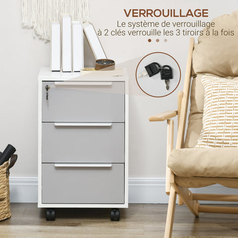 Rootz Office Trolley - Mobile Cabinet - File Organizer - Secure Lock - 40 x 40 x 63.5 cm - White/Grey