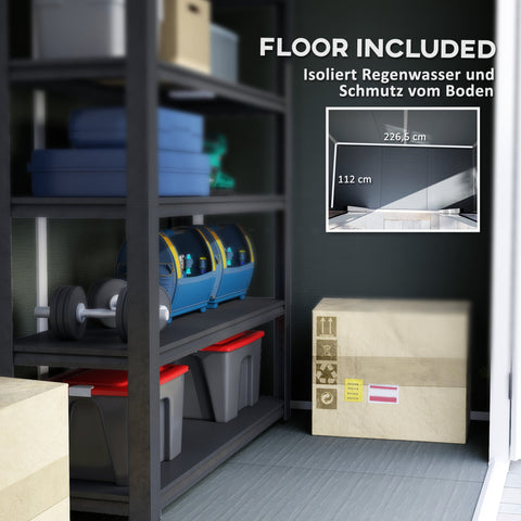 Rootz 2.4 x 1.3m Garden House - Shed - Storage Unit - Weather & UV Resistant - 238cm x 125cm x 165/183cm - Grey