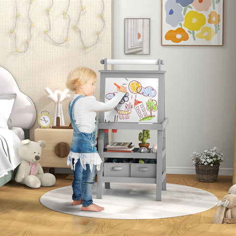 Rootz Children's 3-in-1 Easel - Kid's Art Station - Magnetic White & Chalk Board - Boost Creativity - 59cm x 48cm x 118cm