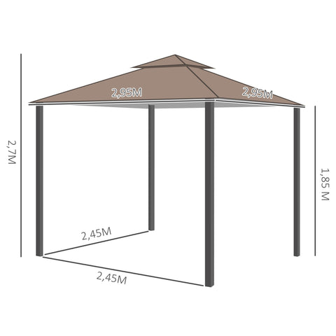 Rootz Garden Pavilion 3x3 - Pergola - Gazebo - Mosquito Protection - Waterproof - 2.95m x 2.95m x 2.7m
