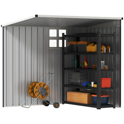Rootz Garden Shed - Tool Storage - Garden Equipment House - Lockable Steel Design - 128cm x 193cm x 181cm - Grey