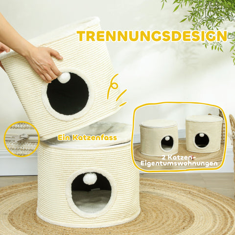 Rootz 3 Tier Cat Scratching Barrel - Cat Tower - Indoor Cat House - Sisal Cover Protects Furniture - Ø42 x 69H cm - Grey