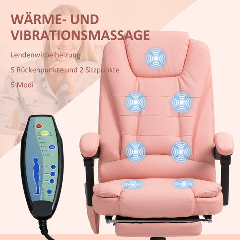 Rootz Massage Office Chair - Recliner - Executive Chair - 7 Vibration Points - Faux Leather - 67 x 67 x 111-121cm - Pink