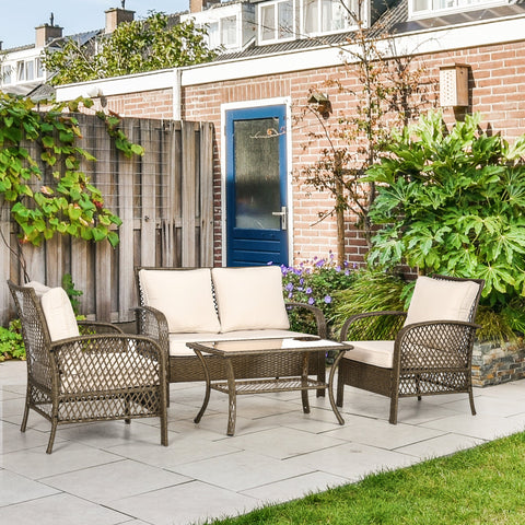 Rootz 4-Part Colonial Garden Sofa Set - Outdoor Furniture - Rattan Imitation - UV Resistant - 125x75x88cm Sofa, 70x75x88cm Armchair, 93x49x49cm Table