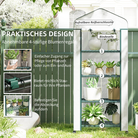 Rootz Foil Greenhouse - Mini-Greenhouse - Plant House - Early Bed - 4 Shelves - Weatherproof Stability - 69 x 50 x 165 cm
