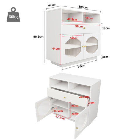 Rootz Kitchen Cabinet - Sideboard - Modern Storage Unit - Spacious - Easy Clean - 100cm x 40cm x 90.5cm