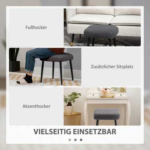 Rootz Stool - Footrest - Ottoman - Cashmere-Look Fabric - Accent Chair - 42cm x 42cm x 47cm - Dark Gray - Steel Legs - 10cm Cushion