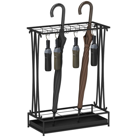 Rootz Umbrella Stand - Umbrella Holder - Rainwater Collector - 24 Hooks & 21 Openings - Durable Steel Design - 50x24x68 cm