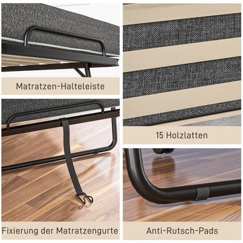 Rootz Folding Guest Bed - Camping Cot - Portable Sleeping Accommodation - Linen-Look Mattress - Steel Frame - 190cm x 80cm x 42cm