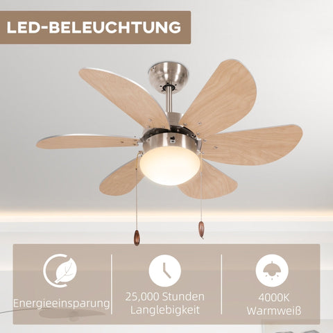 Rootz Ceiling Fan with Light - Chain Pull Switch - 3 Speeds - Energy-Efficient Lighting - Versatile Airflow - Quiet Operation - 76cm x 76cm x 41.5cm - White