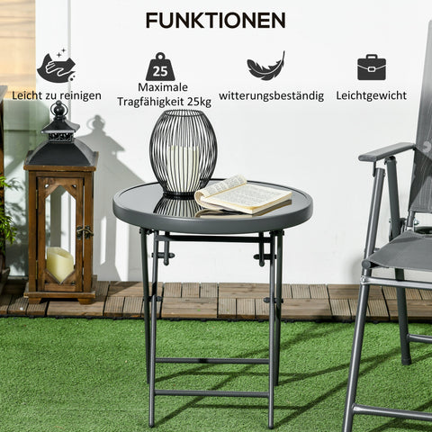 Rootz Foldable Outdoor Side Table - Folding Table - Compact Table - Weatherproof - Ø45 x 50cm - Black