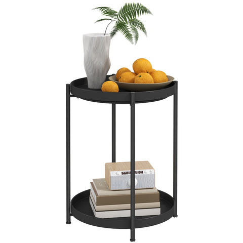 Rootz Round Side Table with Shelf - Coffee Table - Sofa Table - Durable Metal - 44cm x 44cm x 56cm