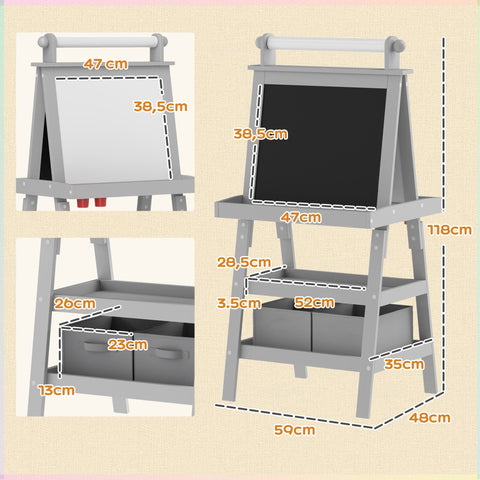 Rootz Children's 3-in-1 Easel - Kid's Art Station - Magnetic White & Chalk Board - Boost Creativity - 59cm x 48cm x 118cm