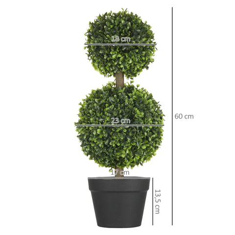 Rootz Set van 2 Kunstbuxus - 2 Buxus - Kunstplanten - Buiten - Woningen - Kantoren - Restaurants - Groen + Bruin + Zwart - 17 cm x 17 cm x 60 cm