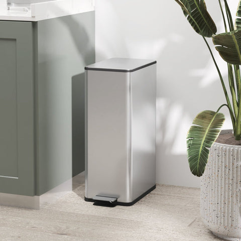 Rootz 20L Trash Can with Lid - Stainless Steel - Fingerprint-Proof - Kitchen Garbage Bin - Odor-Free Closure - 21.5cm x 37.2cm x 57cm