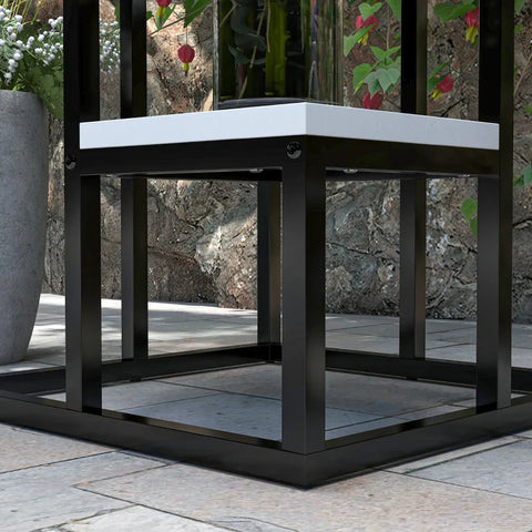 Rootz Flower Shelf - 4 Tier Plant Shelve - Flower Rack - Indoor & Outdoor - Metal Frame - Fir Wood - Black + White - 34L x 34W x 70H cm