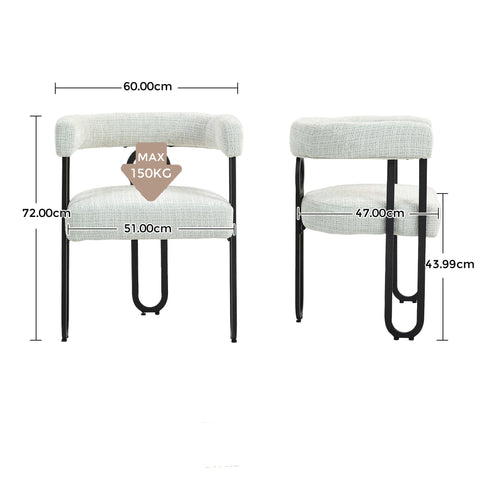 Rootz Chenille Dining Chairs Set - Upholstered Chairs - Elegant Seating - Maximum Comfort - 60L x 47W x 72H cm