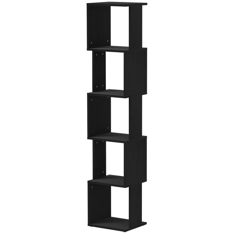 Rootz Modern Library Shelf - Storage Shelf - 5 Level Bookshelf - Space-Saving Design - 33x28x161cm - Black