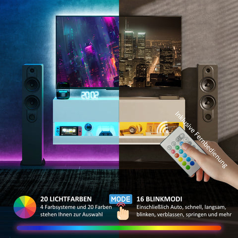 Rootz TV-Hanging Cabinet with LED Lighting - Wall-Mounted TV Cabinet - Floating TV Unit - Stylish Design - 120 x 35 x 40.5 cm