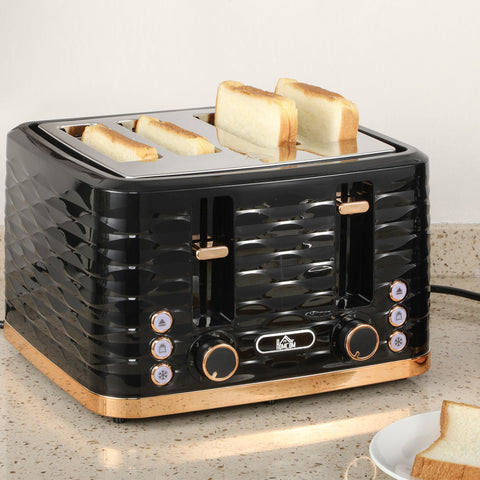 Rootz 4-Disc Toaster - Wave-Shaped Design - Multi-Function Toaster - Combats Jammed Toast - Black - 29.2cm x 27.5cm x 18.9cm