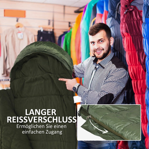 Rootz Waterproof Lightweight Lined Sleeping Bag - Insulated Sleeping Bag - Cold Weather Sleeping Bag - Stay Dry and Warm - Comfortable Night's Sleep - Retains Warmth at -20°C - 200L x 85W x 15H cm - Dark Green