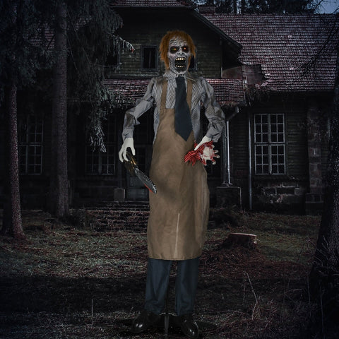 Rootz Halloween Decoration - Chainsaw Killer - Spooky Doll - Interactive Scare - Realistic Movements - Eye-Catching Visuals - 130cm x 18cm x 170cm - Polyester & Plastic