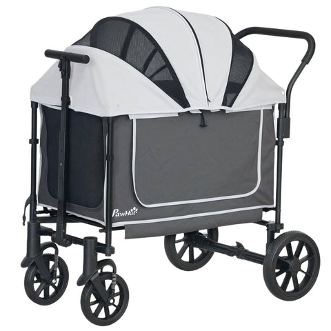 Rootz Foldable Dog Buggy - Pet Stroller - Cat Wagon - Easy Fold Design - 110 x 65 x 102 cm - Grey