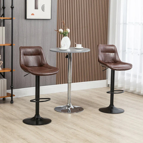 Rootz Set Of 2 Bar Stools - Height-adjustable - Including Footrest - Modern Kitchen Stools - PU Leather - Black + Brown - 46.5cm x 50cm x 108cm