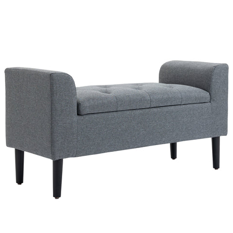 Rootz Bench with Storage - Upholstered Bench - Linen Look - Ample Storage Space - 116 x 44 x 58 cm -  Grey