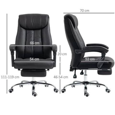 Rootz Office Chair - Desk Chair - Executive Chair - Footrest - Height Adjustable - 145° Tilt Angle - Microfiber 100% Polyester - Foam - Black - 66 X 70 X 119 Cm