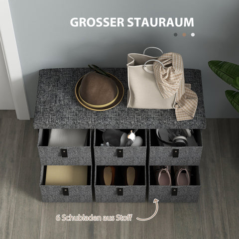 Rootz Padded Shoe Bench - Entryway Storage Seat - Shoe Organizer - Hallway Bench - Comfortable Seating - 6 Compartments - 76.5x38x38cm - Grey