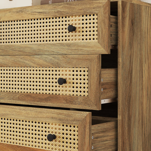 Rootz Chest of Drawers - Storage Furniture - Rattan Dresser - Brown - Elegant Design - 80 x 35 x 76 cm