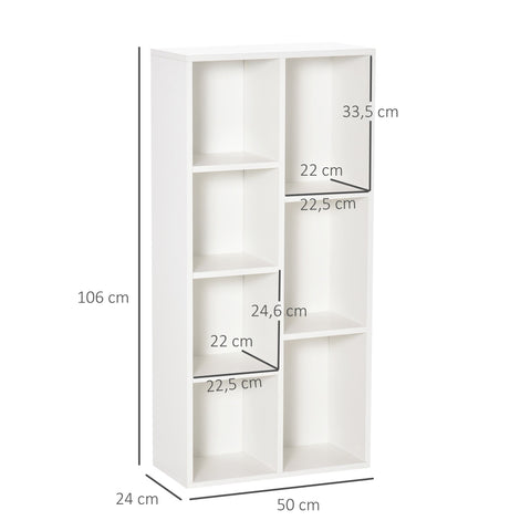 Rootz Storage Shelf Bookshelf - Display Shelf - 7 Cubes Organizer - Stable Chipboard - 50b x 24t x 106h cm, White