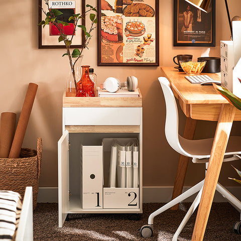 Rootz Mobile Storage Cabinet - Rolling Storage Unit - MDF Wood Cabinet - Extra Storage - 40cm x 63cm x 40cm