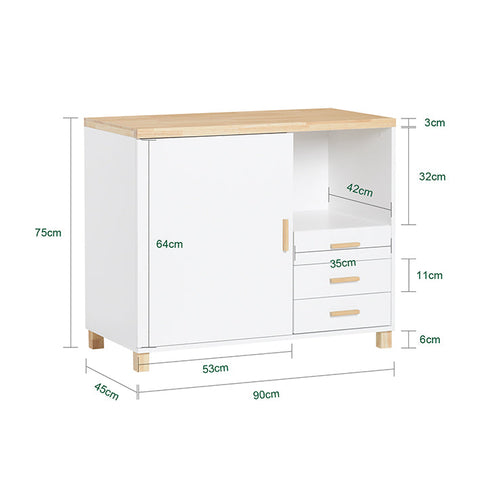 Rootz Office Storage Cabinet - Filing Cabinet - Wooden Organizer - White and Brown Look - 90x75x45cm - MDF & Rubber Wood