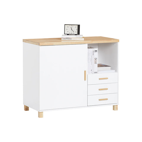 Rootz Office Storage Cabinet - Filing Cabinet - Wooden Organizer - White and Brown Look - 90x75x45cm - MDF & Rubber Wood
