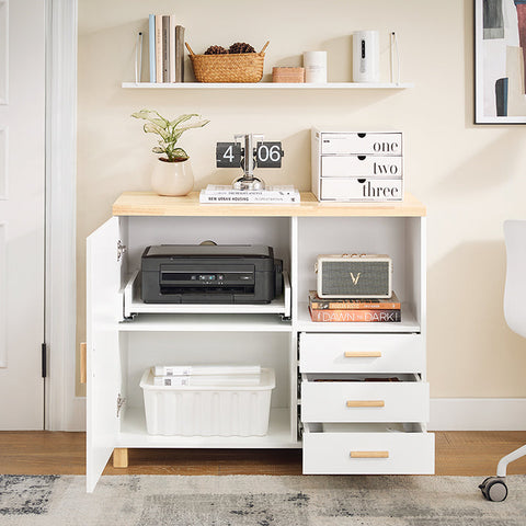 Rootz Office Storage Cabinet - Filing Cabinet - Wooden Organizer - White and Brown Look - 90x75x45cm - MDF & Rubber Wood