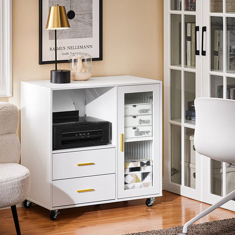 Rootz Kitchen Cabinet - Storage Unit - Elegant Organizer - Glass Doors - MDF Material - 75x76x40cm