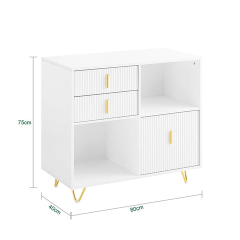 Rootz White Cabinet - Storage Solution - Organizer Unit - Luxurious Design - 80x75x40cm - MDF & Metal - Spacious Drawers and Compartments