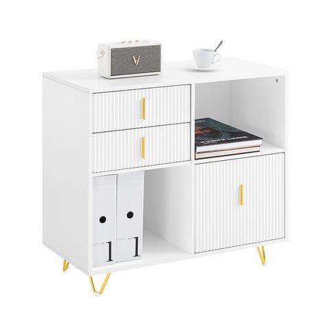 Rootz White Cabinet - Storage Solution - Organizer Unit - Luxurious Design - 80x75x40cm - MDF & Metal - Spacious Drawers and Compartments
