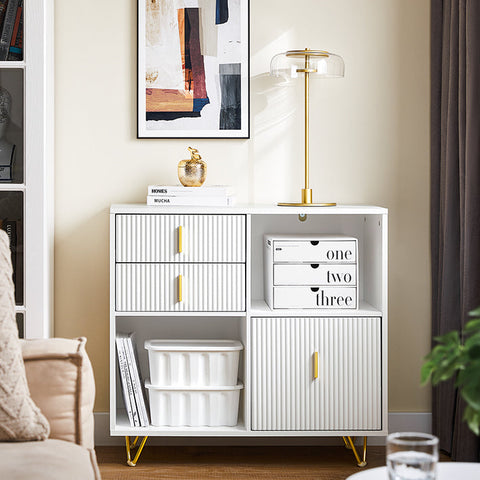 Rootz White Cabinet - Storage Solution - Organizer Unit - Luxurious Design - 80x75x40cm - MDF & Metal - Spacious Drawers and Compartments