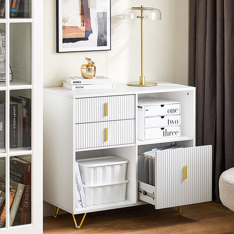 Rootz White Cabinet - Storage Solution - Organizer Unit - Luxurious Design - 80x75x40cm - MDF & Metal - Spacious Drawers and Compartments