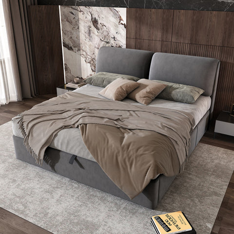 Rootz Upholstered Bed with Storage - Hydraulic Bed Box - Velvet Frame - Extra Storage & Comfort - 210cm x 180cm x 102cm