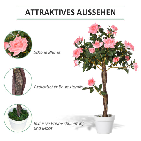 Rootz Artificial Plant Cement Pot - Art Tree - Faux Rose Plant - Low Maintenance - Ø18 x 90H cm