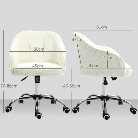 Rootz Ergonomic Home Office Chair - Desk Chair - Swivel Chair - Super Soft Teddy Fabric -White - 56cm x 61cm x 86cm