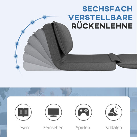 Rootz Sofa Bed - Adjustable Backrest - Breathable Fabric - Integrated Headrest - 76L x 75W x 56H cm (Floor Chair) - Grey
